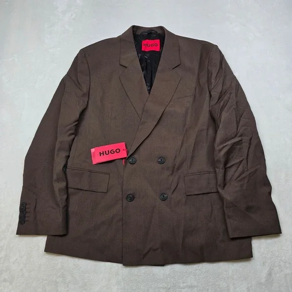 Hugo‎ Boss Double Breasted Suit Mens 40S Pants 36x32 Brown Modern Super 100 NEW